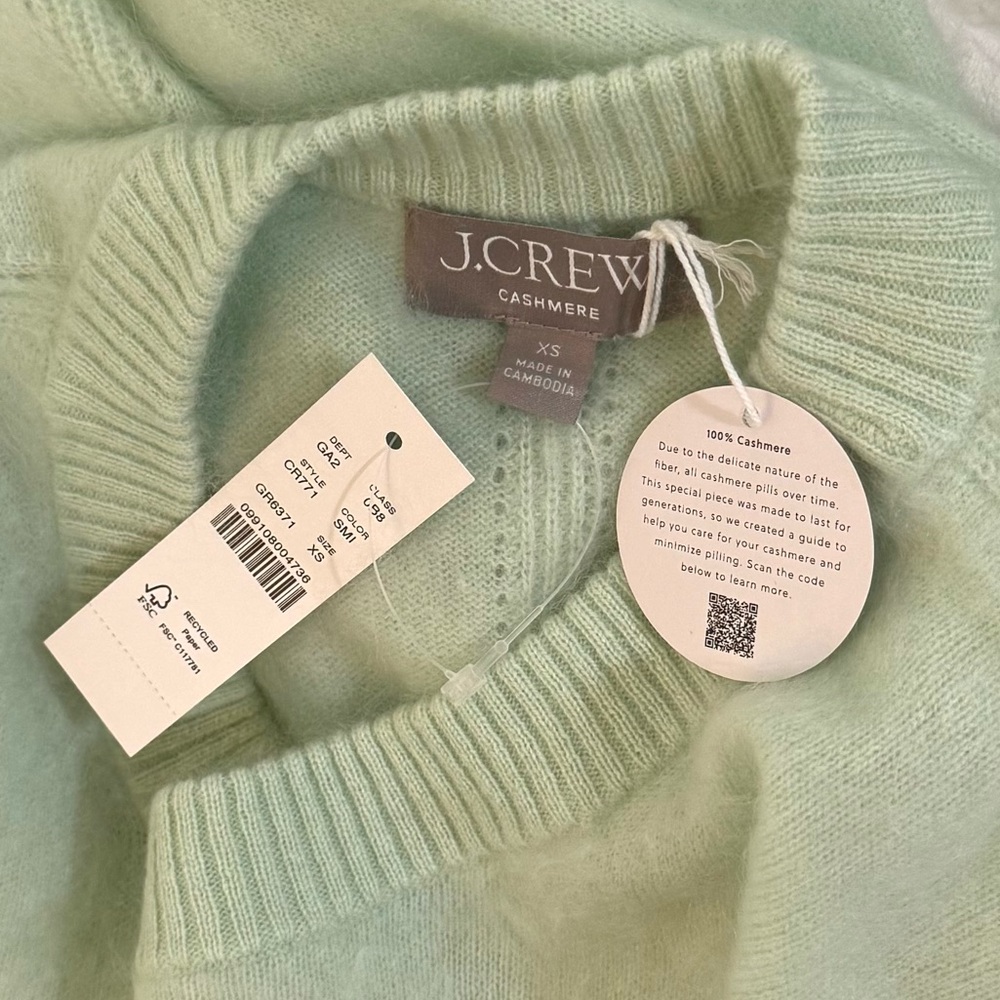 NWT J. Crew Top Rated Brushed Cashmere Blouson- Sleeve Sweater Sheer Mint - Picture 2 of 11